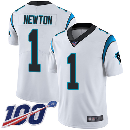 Panthers #1 Cam Newton White Men's Stitched Football 100th Season Vapor Limited Jersey