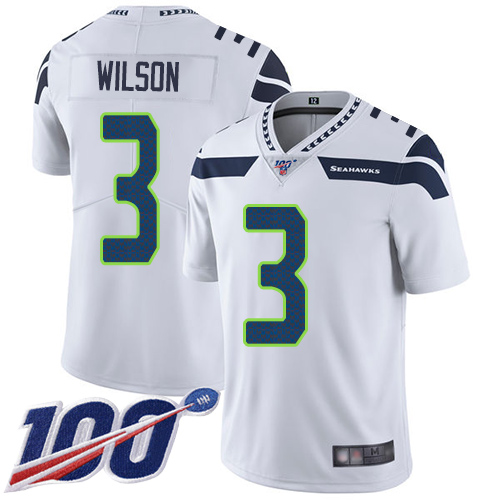 Seahawks #3 Russell Wilson White Men's Stitched Football 100th Season Vapor Limited Jersey