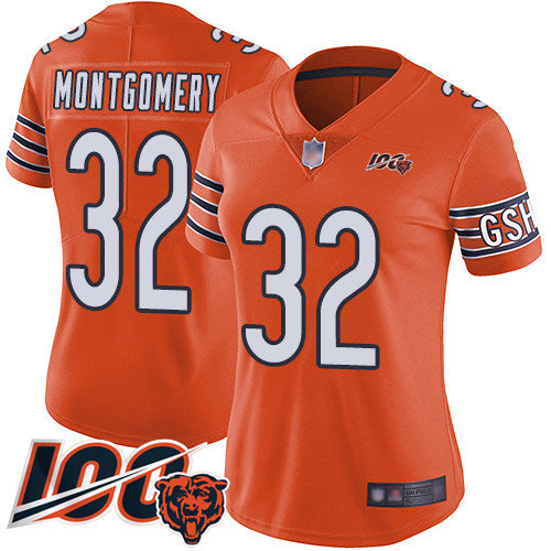 Nike Bears #32 David Montgomery Orange Women's Stitched NFL Limited Rush 100th Season Jersey