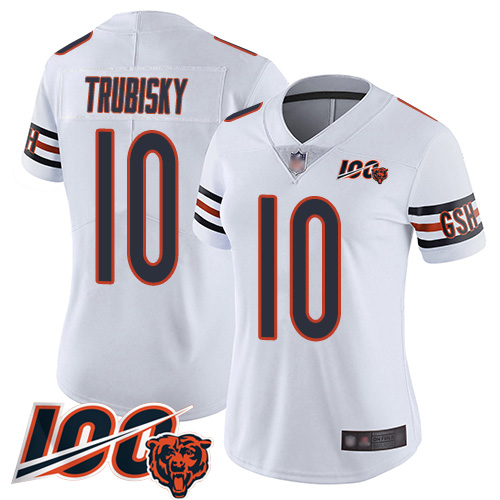 Nike Bears #10 Mitchell Trubisky White Women's Stitched NFL 100th Season Vapor Limited Jersey