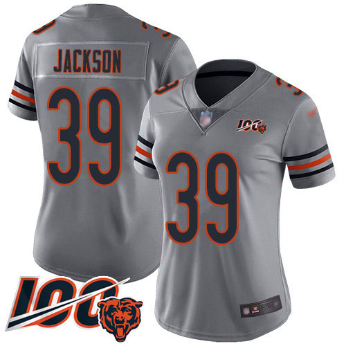 Nike Bears #39 Eddie Jackson Silver Women's Stitched NFL Limited Inverted Legend 100th Season Jersey