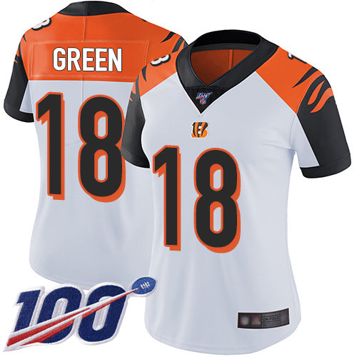 Nike Bengals #18 A.J. Green White Women's Stitched NFL 100th Season Vapor Limited Jersey