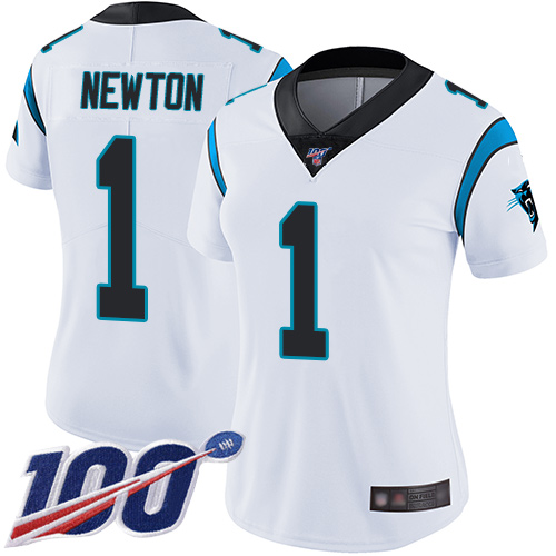 Nike Panthers #1 Cam Newton White Women's Stitched NFL 100th Season Vapor Limited Jersey