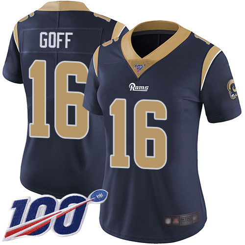 Nike Rams #16 Jared Goff Navy Blue Team Color Women's Stitched NFL 100th Season Vapor Limited Jersey