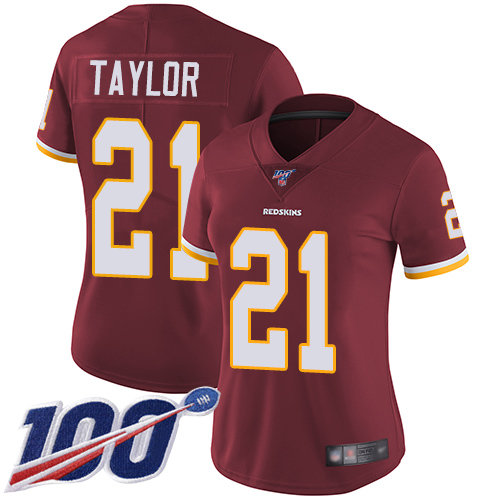 Nike Redskins #21 Sean Taylor Burgundy Red Team Color Women's Stitched NFL 100th Season Vapor Limited Jersey