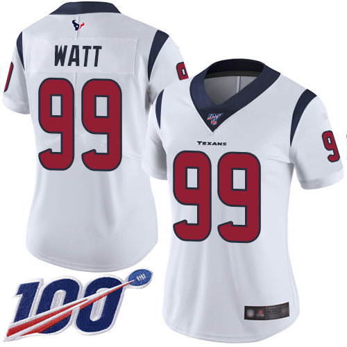 Nike Texans #99 J.J. Watt White Women's Stitched NFL 100th Season Vapor Limited Jersey