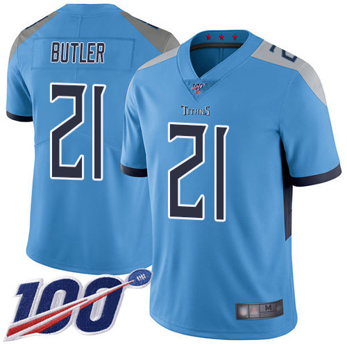 Nike Titans #21 Malcolm Butler Light Blue Alternate Men's Stitched NFL 100th Season Vapor Limited Jersey