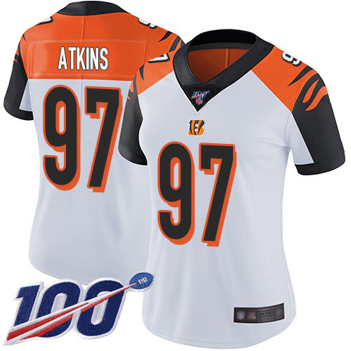 Nike Bengals #97 Geno Atkins White Women's Stitched NFL 100th Season Vapor Limited Jersey