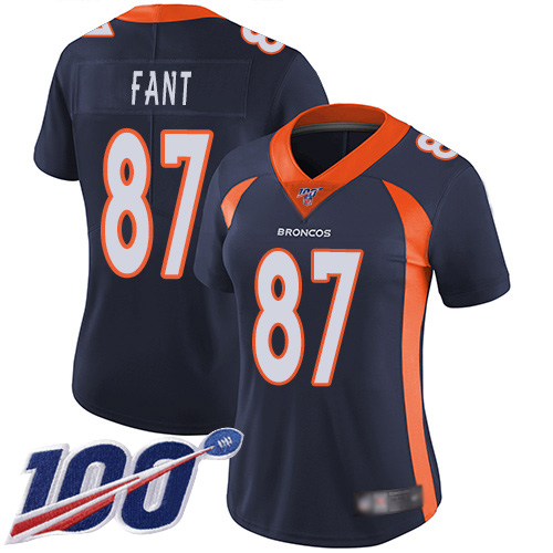 Nike Broncos #87 Noah Fant Navy Blue Alternate Women's Stitched NFL 100th Season Vapor Limited Jersey