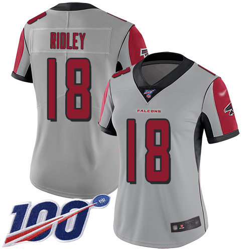 Nike Falcons #18 Calvin Ridley Silver Women's Stitched NFL Limited Inverted Legend 100th Season Jersey