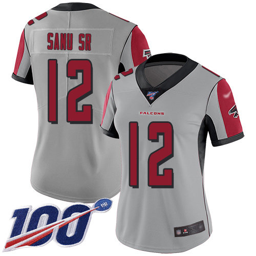 Nike Falcons #12 Mohamed Sanu Sr Silver Women's Stitched NFL Limited Inverted Legend 100th Season Jersey