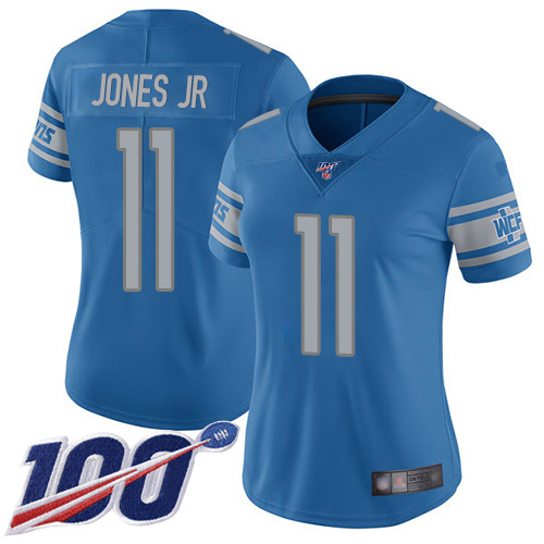 Nike Lions #11 Marvin Jones Jr Blue Team Color Women's Stitched NFL 100th Season Vapor Limited Jersey