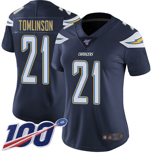 Nike Chargers #21 LaDainian Tomlinson Navy Blue Team Color Women's Stitched NFL 100th Season Vapor Limited Jersey