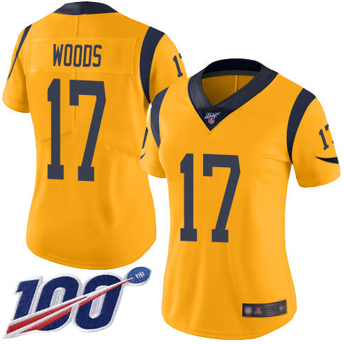 Nike Rams #17 Robert Woods Gold Women's Stitched NFL Limited Rush 100th Season Jersey