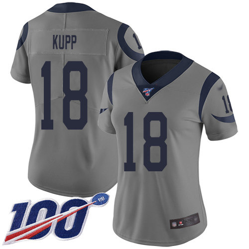 Nike Rams #18 Cooper Kupp Gray Women's Stitched NFL Limited Inverted Legend 100th Season Jersey