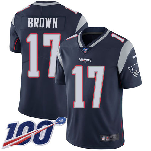 Nike Patriots #17 Antonio Brown Navy Blue Team Color Men's Stitched NFL 100th Season Vapor Limited Jersey