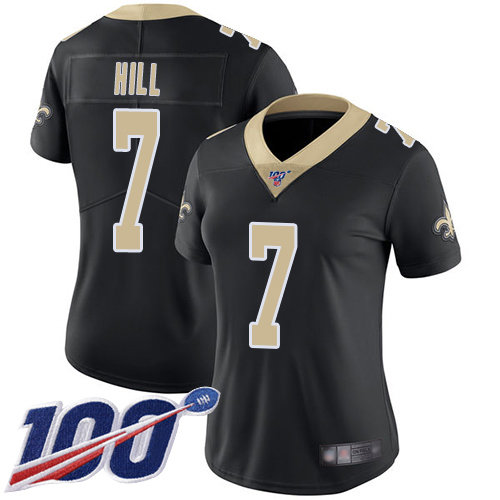 Nike Saints #7 Taysom Hill Black Team Color Women's Stitched NFL 100th Season Vapor Limited Jersey