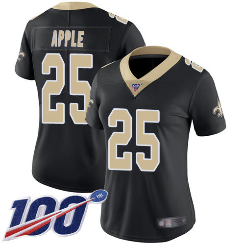 Nike Saints #25 Eli Apple Black Team Color Women's Stitched NFL 100th Season Vapor Limited Jersey