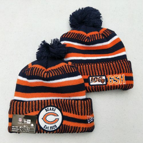 Bears Team Logo Orange 100th Season Pom Knit Hat YD