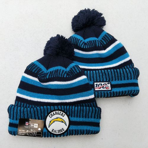 Chargers Team Logo Blue 100th Season Pom Knit Hat YD