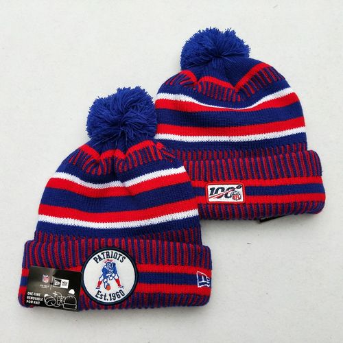 Patriots Team Logo Red Royal 100th Season Pom Knit Hat YD