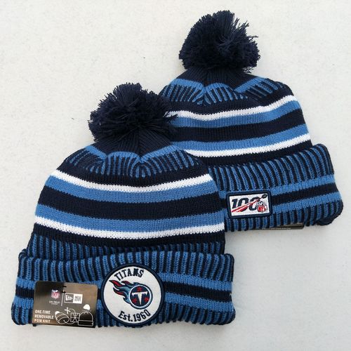 Titans Team Logo Blue 100th Season Pom Knit Hat YD