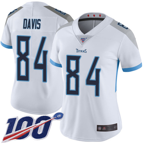 Titans #84 Corey Davis White Women's Stitched Football 100th Season Vapor Limited Jersey