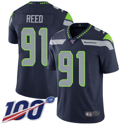 Seahawks #91 Jarran Reed Steel Blue Team Color Men's Stitched Football 100th Season Vapor Limited Jersey