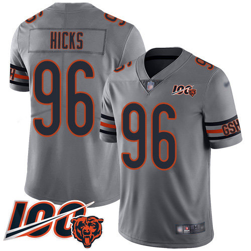 Nike Chicago Bears Men's #96 Akiem Hicks Silver 100th Season Inverted Legend Limited Jersey