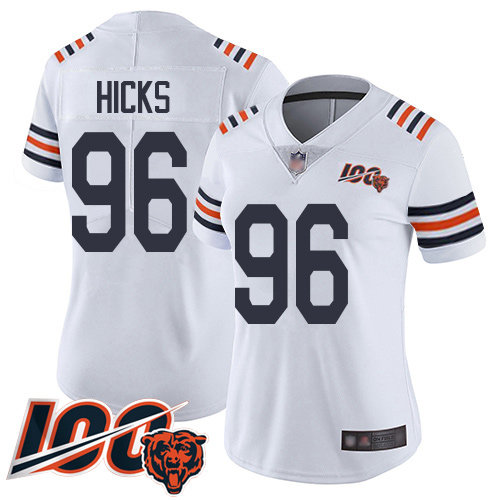 Nike Chicago Bears Women's #96 Akiem Hicks White 100th Season Limited Jersey