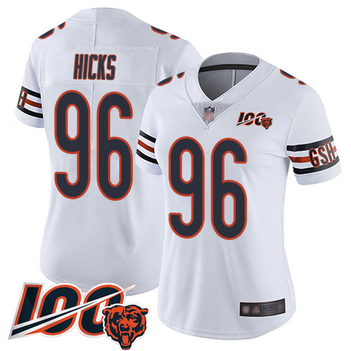 Nike Chicago Bears Women's #96 Akiem Hicks White Road 100th Season Vapor Untouchable Limited Jersey