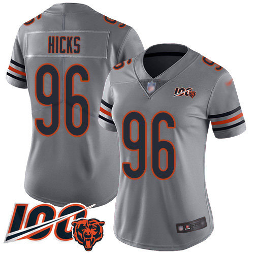 Nike Chicago Bears Women's #96 Akiem Hicks Silver 100th Season Inverted Legend Limited Jersey 