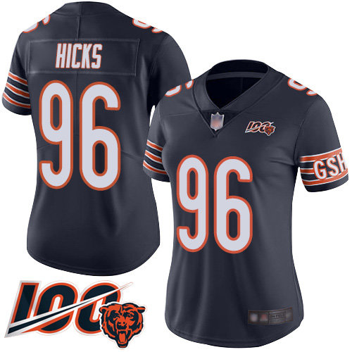 Nike Chicago Bears Women's #96 Akiem Hicks Navy Blue Home 100th Season Limited Jersey