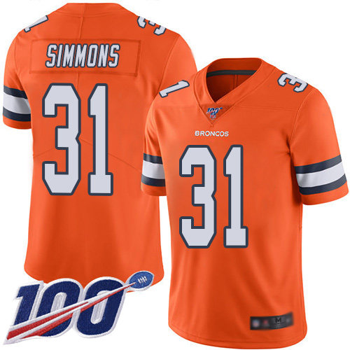 Nike Broncos #31 Justin Simmons Orange Men's Stitched NFL Limited Rush 100th Season Jersey