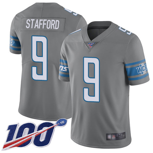 Nike Lions #9 Matthew Stafford Gray Men's Stitched NFL Limited Rush 100th Season Jersey