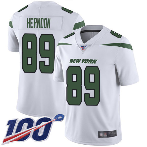 Nike Jets #89 Chris Herndon White Men's Stitched NFL 100th Season Vapor Limited Jersey