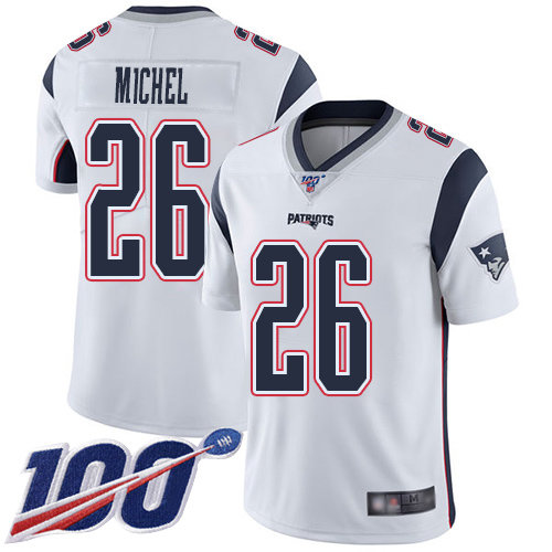 Nike Patriots #26 Sony Michel White Men's Stitched NFL 100th Season Vapor Limited Jersey