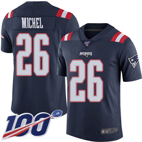 Nike Patriots #26 Sony Michel Navy Blue Men's Stitched NFL Limited Rush 100th Season Jersey