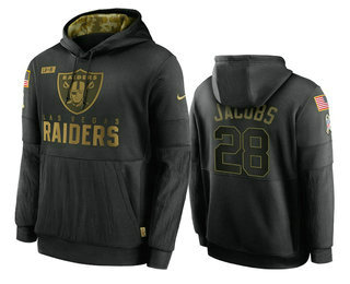 Men's Las Vegas Raiders #28 Josh Jacobs Black 2020 Salute To Service Sideline Performance Pullover Hoodie