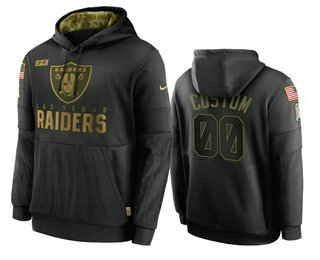 Men's Las Vegas Raiders Custom Black 2020 Salute To Service Sideline Performance Pullover Hoodie