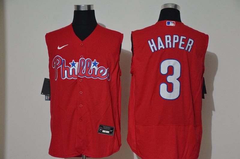 Men's Philadelphia Phillies #3 Bryce Harper Red 2020 Cool and Refreshing Sleeveless Fan Stitched Flex Nike Jersey