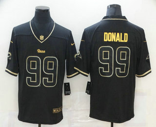 Men's Los Angeles Rams #99 Aaron Donald Black 100th Season Golden Edition Jersey