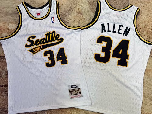 Men's Seattle Supersonics #34 Ray Allen White 2005-06 AU Throwback Jersey