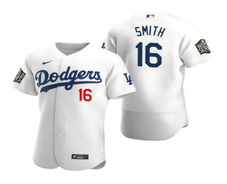 Men's Los Angeles Dodgers #16 Will Smith White 2020 World Series Authentic Flex Nike Jersey