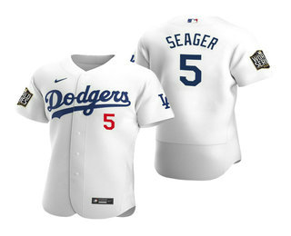 Men's Los Angeles Dodgers #5 Corey Seager White 2020 World Series Authentic Flex Nike Jersey