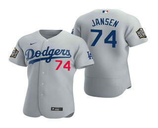 Men's Los Angeles Dodgers #74 Kenley Jansen Gray 2020 World Series Authentic Flex Nike Jersey