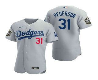 Men's Los Angeles Dodgers #31 Joc Pederson Gray 2020 World Series Authentic Flex Nike Jersey