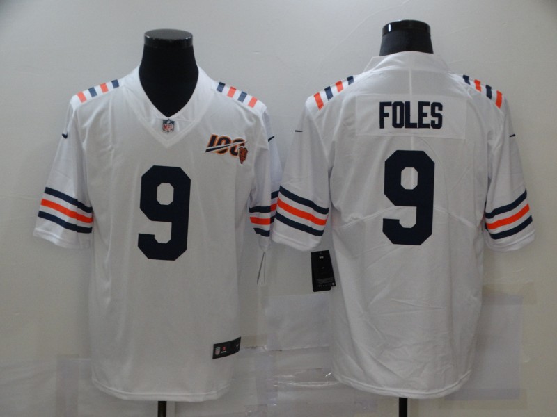 Men's Chicago Bears #9 Nick Foles White 2019 100th seasons Patch Vapor Untouchable Stitched NFL Nike Alternate Classic Limited Jersey