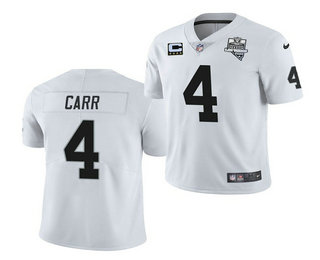 Men's Las Vegas Raiders #4 Derek Carr White 2020 Inaugural Season With C Patch Vapor Limited Stitched NFL Jersey