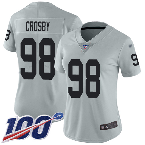 Oakland Raiders #98 Maxx Crosby Women's Silver Limited 100th Season Inverted Legend Football Jersey